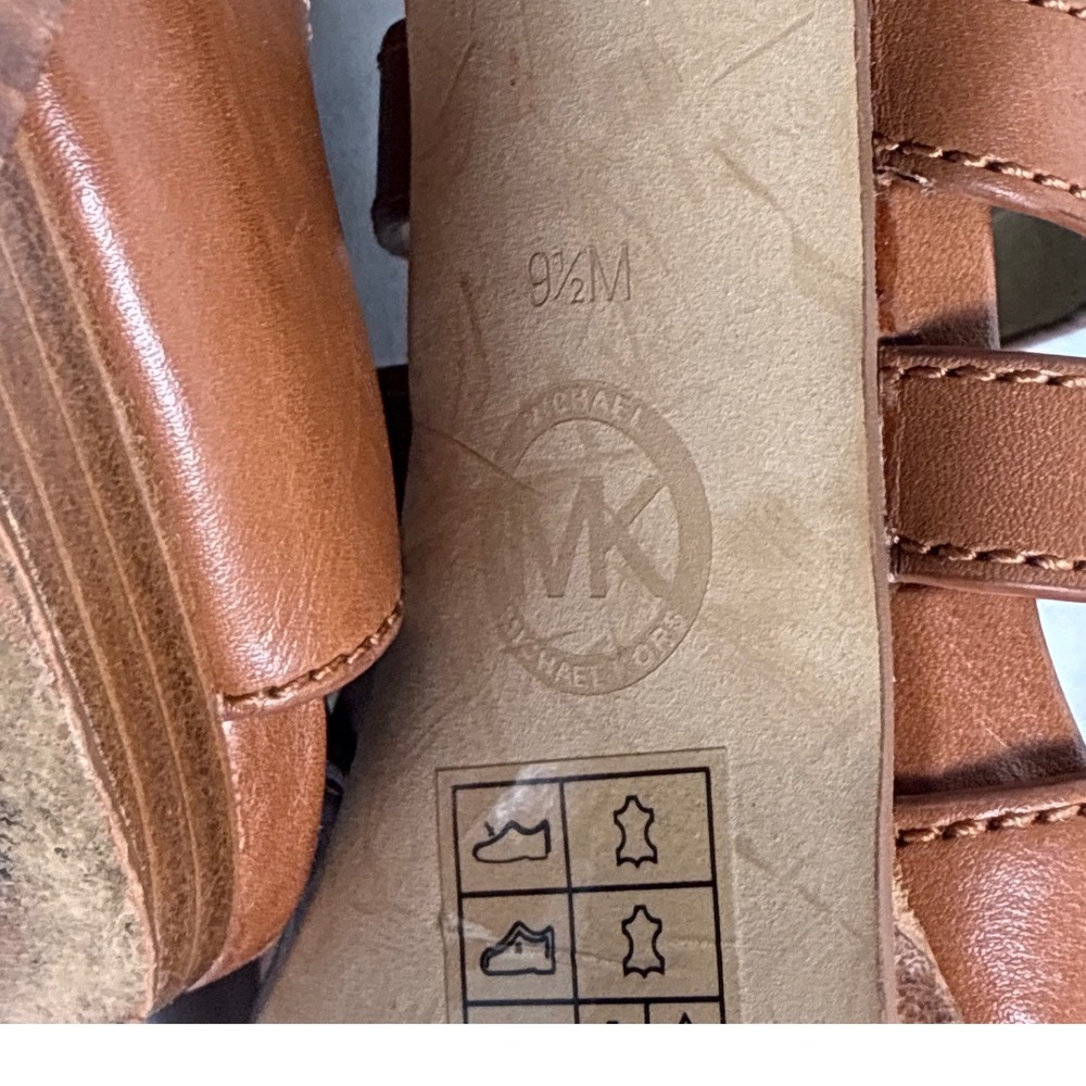 Michael Kors Tan Leather Strappy Gladiator Platform Heels Brown Gold Buckle 9.5M - Picture 7 of 10